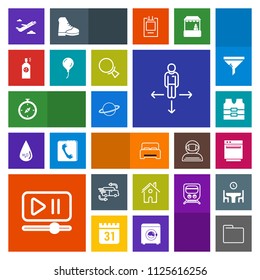 Modern, simple, colorful vector icon set with bed, gas, paper, kitchen, building, double, player, plane, video, airplane, direction, map, compass, button, estate, appliance, oven, jacket, office icons
