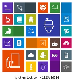 Modern, simple, colorful vector icon set with technology, space, sport, biology, cloud, binocular, petrol, equipment, profile, phone, action, cleaner, exercise, gasoline, gas, furniture, fitness icons