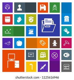 Modern, simple, colorful vector icon set with sound, office, stats, instrument, folder, blackboard, audio, shovel, water, background, music, sale, work, musical, concept, board, label, finger icons