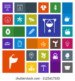 Modern, simple, colorful vector icon set with grilled, decoration, bonfire, fireplace, musical, work, upload, meat, blossom, web, crown, sound, king, package, job, flame, barbecue, sink, queen icons