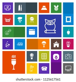 Modern, simple, colorful vector icon set with web, owl, extreme, monitor, parachute, website, lightbulb, electric, balloon, bird, safe, jump, freelancer, display, screen, work, red, finance, air icons