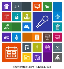 Modern, simple, colorful vector icon set with road, saw, time, glass, construction, business, money, board, estate, water, building, place, direction, wind, garbage, sign, present, celebration icons