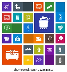 Modern, simple, colorful vector icon set with pot, thermometer, airplane, place, tennis, hygiene, flight, frame, health, square, ping, spring, direction, wear, plane, table, sport, travel, sign icons