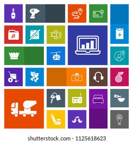 Modern, simple, colorful vector icon set with bomb, mixer, pin, key, train, graphic, radio, fire, technology, laptop, queen, explosion, map, financial, luxury, screen, power, money, cement, sky icons