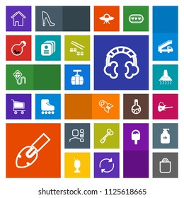 Modern, simple, colorful vector icon set with bomb, people, technology, celebration, cable, plan, sign, equipment, shovel, sky, building, war, home, transportation, audio, fun, present, gift icons