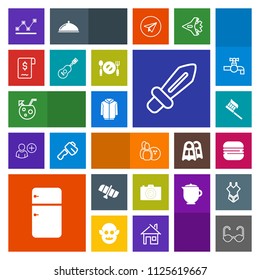 Modern. simple, colorful vector icon set with photography, chart, medieval, space, technology, planet, fridge, cheeseburger, graph, sport, household, health, clean, blade, bowling, knight, data icons