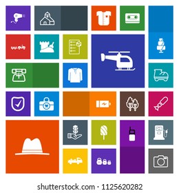 Modern, simple, colorful vector icon set with fruit, photo, fun, bomb, phone, hat, summer, clothing, jacket, shipping, falling, flight, call, full, roller, white, nuclear, life, growth, energy icons