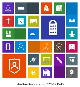 Modern, simple, colorful vector icon set with fruit, ladder, internet, dessert, protection, fashion, drawer, hat, sign, tower, table, hammer, work, spoon, cap, security, summer, phone, step, up icons