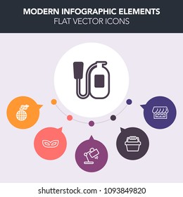 Modern, simple, colorful vector infographic background with object, red, shop, danger, front, explode, holiday, explosive, fire, hose, equipment, table, extinguisher, interior, home, firefighter icons