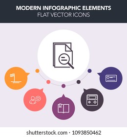 Modern, simple, colorful vector infographic background with open, computer, library, arrow, zoom, subscribe, website, credit, search, baja, sea, education, bank, web, button, profile, click icons