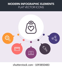 Modern, simple, colorful vector infographic background with bag, craft, background, cutout, concept, accessory, bank, find, travel, leather, display, space, website, card, business, credit, sign icons