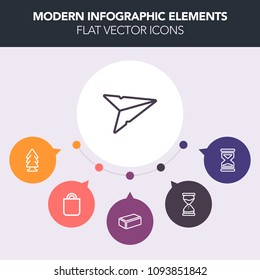 Modern, simple, colorful vector infographic background with hourglass, decoration, minute, timer, environment, message, forest, countdown, people, plant, material, send, sign, industry, holiday icons