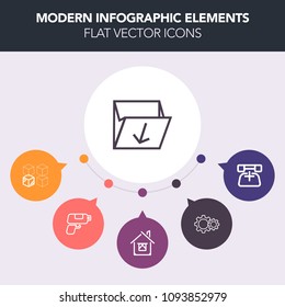 Modern, simple, colorful vector infographic background with real, concept, relocation, contact, box, transfer, business, house, sign, receiver, web, recycling, moving, waste, graphic, support icons