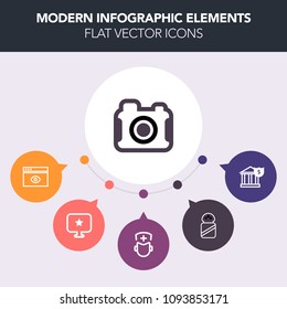 Modern, simple, colorful vector infographic background with picture, finance, lens, money, concept, professional, photographer, medicine, technology, medical, investment, browser, healthcare icons