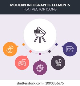 Modern, simple, colorful vector infographic background with business, pollution, grilled, technology, container, trash, sound, champignon, food, recycle, vinyl, grill, rubbish, white, natural icons