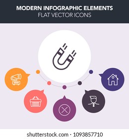Modern, simple, colorful vector infographic background with education, real, attraction, vintage, building, sport, new, vinyl, pole, sound, sign, medal, magnet, success, music, north, trophy icons