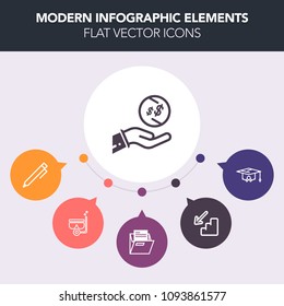 Modern, simple, colorful vector infographic background with sign, student, drawing, water, underwater, blank, note, file, downstairs, beach, office, paper, sport, dollar, business, cash, hand icons