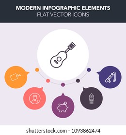 Modern, simple, colorful vector infographic background with investment, equipment, landmark, clock, sport, jazz, people, internet, bank, finance, concert, price, orchestra, profile, london, drum icons