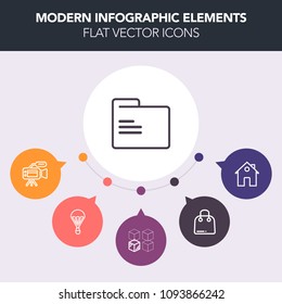 Modern, simple, colorful vector infographic background with parachute, bag, replacement, television, relocation, door, new, extreme, professional, sale, object, parachuting, store, package, air icons