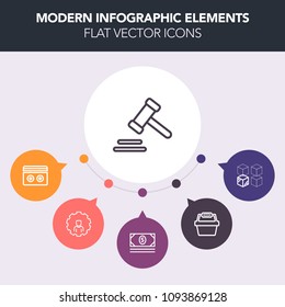 Modern, simple, colorful vector infographic background with courthouse, web, criminal, internet, stereo, courtroom, relocation, transfer, court, online, basket, business, trial, old, cassette icons
