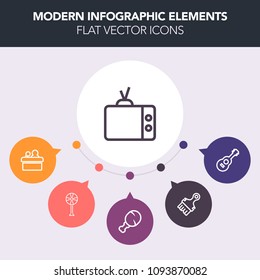 Modern, simple, colorful vector infographic background with presentation, fast, leg, wind, restaurant, speaker, audience, cooler, electric, food, snack, object, white, public, air, technology,  icons