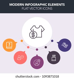 Modern, simple, colorful vector infographic background with t-shirt, web, user, old, stationery, pin, map, calligraphy, white, vintage, city, purchase, drawing, cost, financial, sale, navigation icons