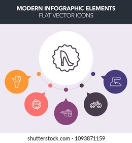 Modern, simple, colorful vector infographic background with beautiful, iron, late, bicycle, footwear, ironing, decorative, clothes, transportation, jug, help, home, domestic, pedal, wheel, vase icons