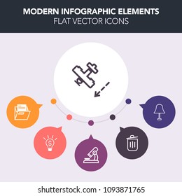 Modern, simple, colorful vector infographic background with bin, paper, fly, trash, can, recycle, file, aircraft, lamp, electricity, science, garbage, airplane, creativity, light, ecology, bulb icons
