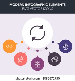 Modern, simple, colorful vector infographic background with rotation, arrow, transport, sea, view, lens, sign, table, traffic, glasses, decoration, ship, sight, white, repeat, vessel, eyeglasses icons