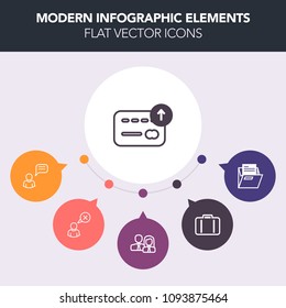 Modern, simple, colorful vector infographic background with chat, finance, folder, team, bag, staff, terminal, airport, connection, group, man, web, currency, internet, luggage, office, bank icons