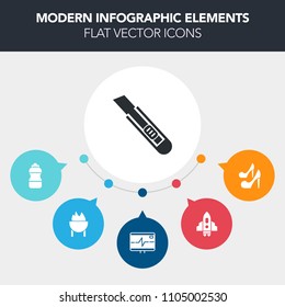Modern, simple, colorful vector infographic background with beauty, drink, technology, rocket, heart, grill, heel, female, barbecue, health, high, water, galaxy, bottle, container, rate, meat icons