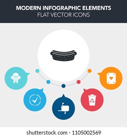 Modern, simple, colorful vector infographic background with garbage, can, card, environment, spacecraft, science, hotdog, poker, mailbox, space, black, mail, hot, box, food, lunch, check, ufo icons