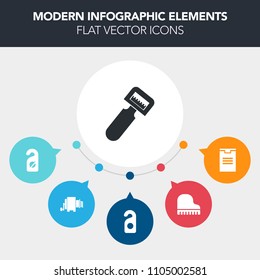 Modern, simple, colorful vector infographic background with concert, container, door, cooking, equipment, preparation, food, vegetable, box, handle, pasta, transportation, music, peeler, piano icons