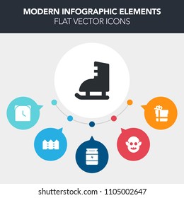 Modern, simple, colorful vector infographic background with object, fitness, extraterrestrial, fence, character, monster, winter, activity, skate, timer, graphic, minute, space, alien, hour, ufo icons