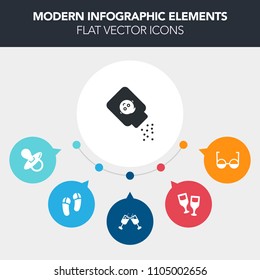 Modern, simple, colorful vector infographic background with liquid, fashion, glass, hygienic, talc, optical, lens, body, little, childhood, graphic, pacifier, eye, beverage, bathroom, wineglass icons