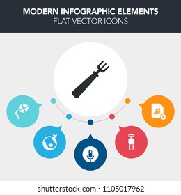 Modern, simple, colorful vector infographic background with machine, fly, digital, toy, fork, cyborg, computer, summer, dinner, kite, travel, sky, music, sound, sign, voice, world, future, meal icons