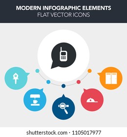 Modern, simple, colorful vector infographic background with telephone, hat, kitchen, door, entrance, headwear, connection, graphic, home, machine, contact, equipment, ringing, doorway, research icons