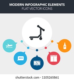 Modern, simple, colorful vector infographic background with container, open, message, motor, transportation, health, door, sign, liquid, home, fly, object, glass, entrance, rate, clean, pulse icons