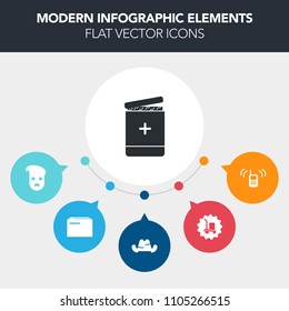 Modern, simple, colorful vector infographic background with folder, ringing, call, document, warehouse, freight, hospital, support, cargo, data, connection, communication, pharmacy, headwear icons