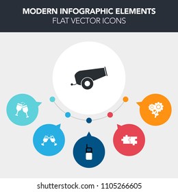 Modern, simple, colorful vector infographic background with old, blossom, wine, petal, gun, shape, drink, puzzle, floral, war, object, nature, flower, army, phone, glass, winery, wineglass, red icons
