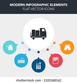 Modern, simple, colorful vector infographic background with text, edit, shorts, van, sign, sound, spoon, musical, black, pen, service, web, transport, transportation, hotel, fashion, white, room icons