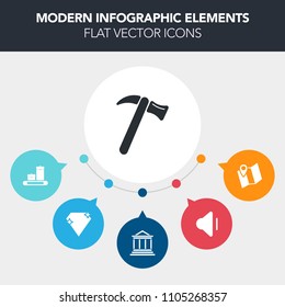 Modern, simple, colorful vector infographic background with repair, money, location, audio, suitcase, bank, crystal, road, financial, finance, hammer, sign, pin, baggage, up, banking, travel icons