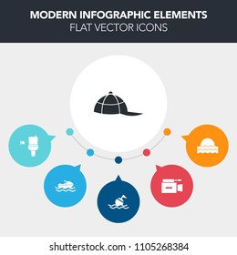 Modern, simple, colorful vector infographic background with light, movie, hat, public, landscape, sky, television, fashion, video, help, sign, equipment, male, headwear, camera, washroom, wc icons
