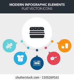 Modern, simple, colorful vector infographic background with international, technology, spaceship, sugar, clothes, morning, sound, cup, web, white, mug, drink, food, business, coffee, space, sign icons