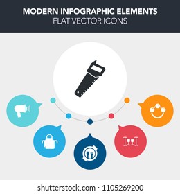 Modern, simple, colorful vector infographic background with audio, voice, shake, apron, toy, pinafore, sound, megaphone, infant, baby, communication, work, newborn, cook, saw, child, food, music icons