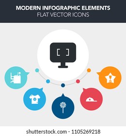 Modern, simple, colorful vector infographic background with boy, child, award, work, screen, headwear, first, object, kid, clothes, white, colorful, small, winner, hat, victory, sweet, table icons
