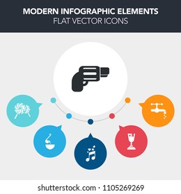 Modern, simple, colorful vector infographic background with dinner, note, soup, wash, caliber, winner, colorful, musical, pour, meal, army, achievement, sink, kitchen, dessert, tap, weapon, war icons
