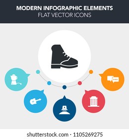 Modern, simple, colorful vector infographic background with fashion, galaxy, urban, foot, footwear, teapot, architecture, shuttle, wear, hot, building, house, black, dialog, city, electric, bank icons