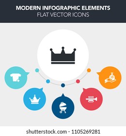 Modern, simple, colorful vector infographic background with decoration, element, wealth, luxury, music, meat, jazz, prince, fire, money, sausage, sign, king, banking, t-shirt, barbecue, sound icons