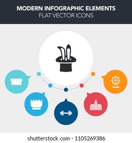 Modern, simple, colorful vector infographic background with kingdom, christian, food, bakery, luxury, star, cake, jewelry, religious, fun, religion, architecture, royal, sport, park, wand, wheel icons
